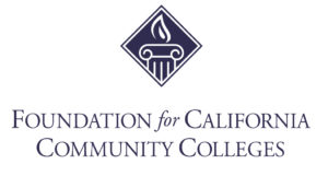 Foundation for California Community colleges written in dark blue font with dark blue and white logo above