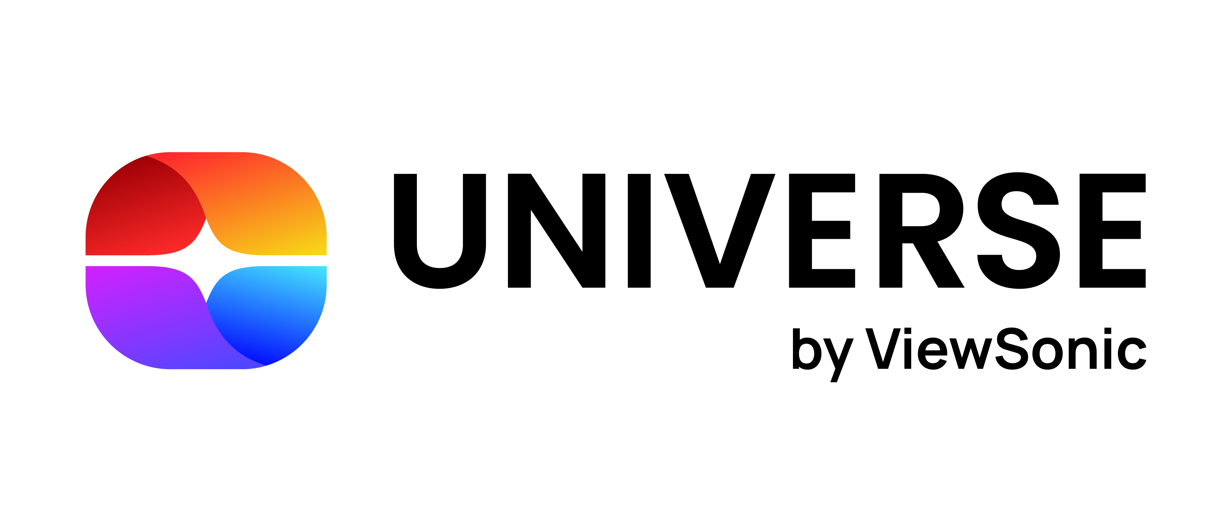 Universe by ViewSonic written in black with red, orange, purple, blue logo to the left