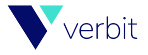 Verbit lettering in blue and teal with logo to the left