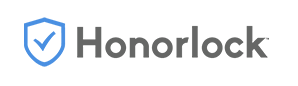 Honorlock written in black with a blue shield containing a blue check mark on left