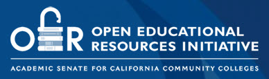 Open Educational Resources Initiative, Academic Senate for California Community Colleges written in white on blue background with "o" then an image of a lock, then "r" on the left